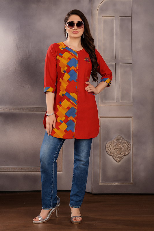 premium topswith super colour combination with a striped work done on right side