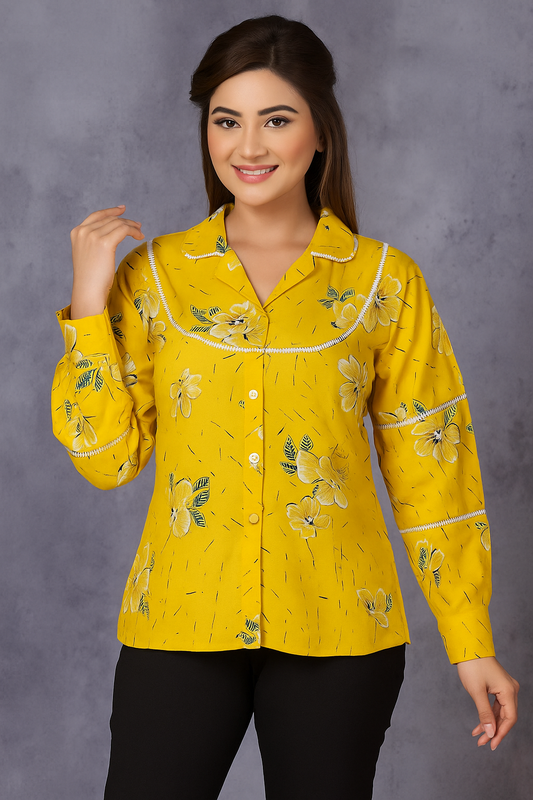 Premium bright coloured tops made of quality fabric and v shaped neck yellow colour