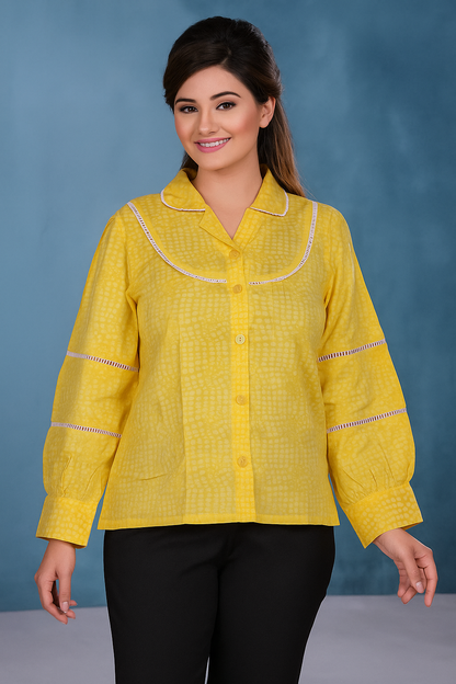 Premium bright coloured tops made of quality fabric and v shaped neck yellow colour